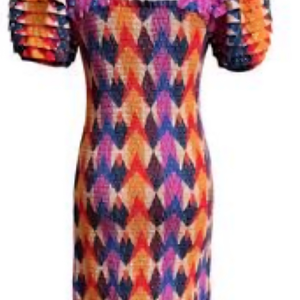 FARM Rio Multicolor Diamond-Print Midi Dress in Purple, Pink, Orange & Blue